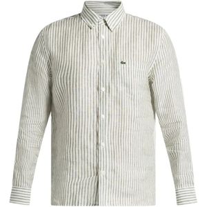 Lacoste, Overhemden, Heren, Groen, M, Linnen, Gestreept Linnen Overhemd