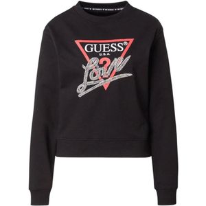Guess, Sweatshirts & Hoodies, Dames, Zwart, M, Katoen, Zwarte trui met lange mouwen en liefdesdriehoek
