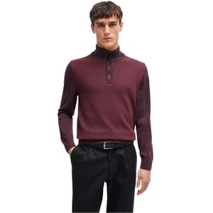 Hugo Boss, Truien, Heren, Rood, 3Xl, Wol, Wollen trui met ritssluiting