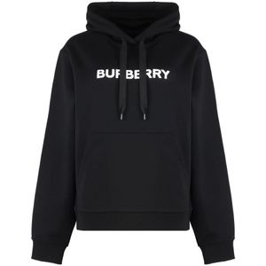 Burberry, Sweatshirts & Hoodies, Dames, Zwart, S, Katoen, Geribbelde katoenen hoodie met elastaan