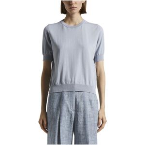 Peserico, Truien, Dames, Blauw, M, Katoen, Pu katoen crêpe tricot trui
