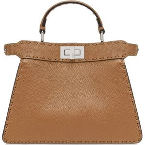 Fendi, Tassen, Dames, Bruin, ONE Size, Leer, Iconische Twist Lock leren tas