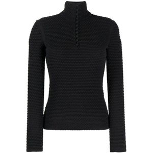 Salvatore Ferragamo, Truien, Dames, Zwart, M, Katoen, Mock-Neck Trui