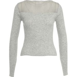 Pinko, Truien, Dames, Grijs, S, Wol, Grijze Gebreide Top met Glitterlogo
