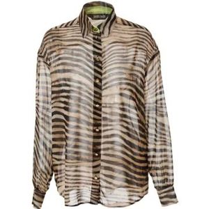 Just Cavalli, Blouses & Shirts, Dames, Bruin, S, Tijgerhuid Overhemd - Gedurfde Stijl