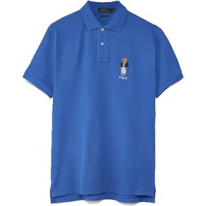 Polo Ralph Lauren, Tops, Heren, Blauw, L, Katoen, Preppy Bear Geborduurde Polo Shirt