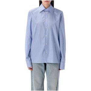 Saint Laurent, Blouses & Shirts, Dames, Blauw, S, Katoen, Gestreept Katoenen Shirt Lichtblauw Wit