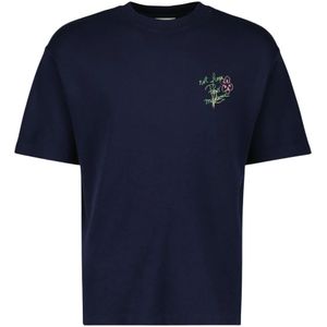 Drole de Monsieur, Tops, Heren, Blauw, S, Katoen, Blauwe Marine Slogan T-shirt Lente-Zomer 2025