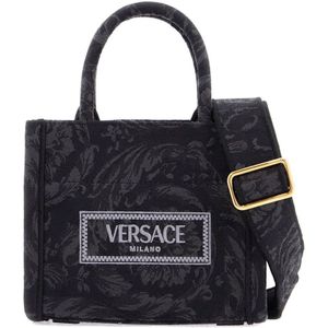 Versace, Tassen, Dames, Zwart, ONE Size, Katoen, Barocco Mini Tote Tas