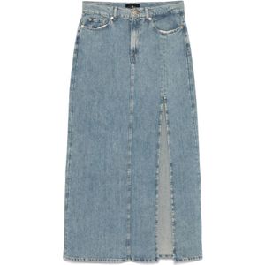 7 For All Mankind, Rokken, Dames, Blauw, W28, Denim, Lichtblauwe Rok met Zijsplit