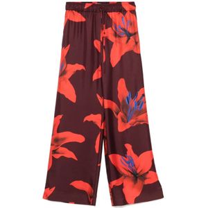 Alexander McQueen, Broeken, Dames, Veelkleurig, M, Zijden Twill Vlamlelie Wijde Broek