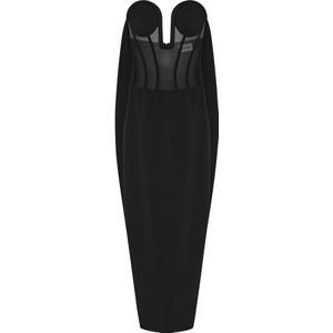 Jean Paul Gaultier, Kleedjes, Dames, Zwart, S, Tule, Zwarte Doorschijnende Tule Korset Jurk