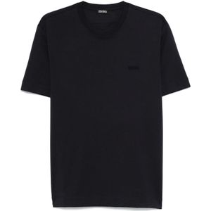 Ermenegildo Zegna, Tops, Heren, Blauw, M, Katoen, T-shirt met ronde hals