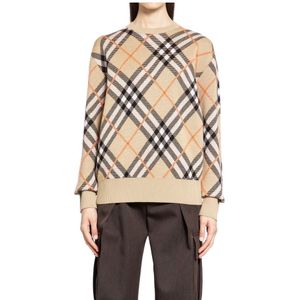 Burberry, Truien, Dames, Beige, M, Wol, Handtekening Check Wolmix Sweater