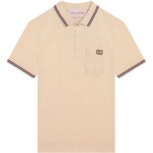 Valentino Garavani, Tops, Heren, Beige, M, Katoen, Polo Shirt met Korte Mouwen