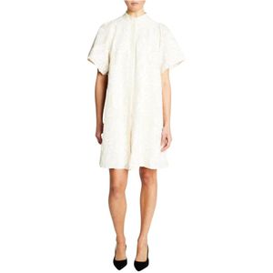 Bruuns Bazaar, Kleedjes, Dames, Wit, XL, Katoen, Witte Elegante Jurk met Pofmouwen
