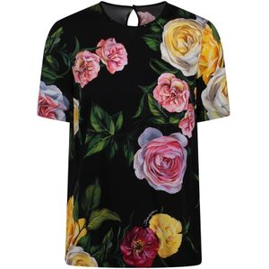 Dolce & Gabbana, Blouses & Shirts, Dames, Veelkleurig, M, Zijden Charmeuse Pioenrozen Blouse