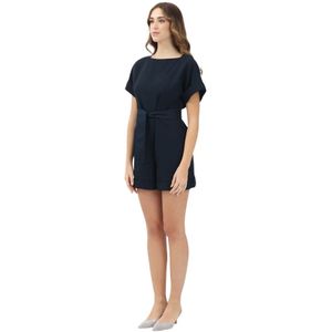 Armani Exchange, Jumpsuits & Playsuits, Dames, Blauw, XS, Polyester, Blauwe korte jumpsuit met wijde halslijn