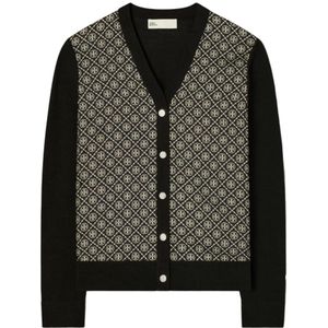 Tory Burch, Truien, Dames, Zwart, M, Wol, Zwarte wollen/zijden gebreide trui