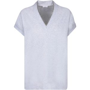Brunello Cucinelli, Blouses & Shirts, Dames, Grijs, L, Katoen, Katoenen T-shirt Korte Mouwen Regular Fit