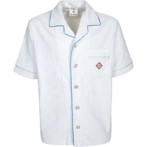 Casablanca, Overhemden, Heren, Wit, M, Blauwe Monogram Korte Mouw Shirt