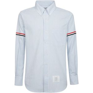 Thom Browne, Overhemden, Heren, Blauw, L, Katoen, Gestreept katoenen overhemd met button-down kraag