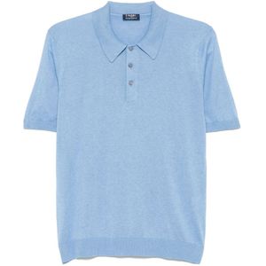 Barba, Tops, Heren, Blauw, L, Luxe Zijden Polo Shirt Gemaakt in Italië