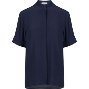 Iceberg, Blouses & Shirts, Dames, Blauw, L, Regular-fit korte mouwen blauwe crêpe de chine blouse