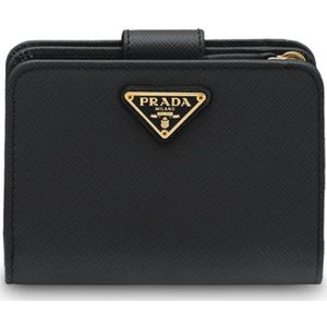 Prada, Accessoires, Dames, Zwart, ONE Size, Leer, Zwarte Saffiano Leren Kleine Portemonnee