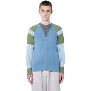 Kiko Kostadinov, Truien, Heren, Veelkleurig, XL, Katoen, Rib Cardigan met Contrastpanelen