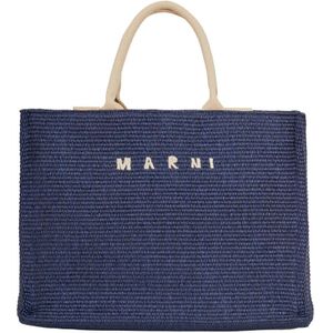 Marni, Tassen, Dames, Blauw, ONE Size, Grote Raffia Tote Bag