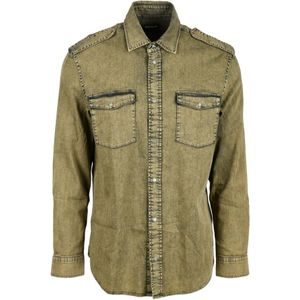 Dondup, Jassen, Heren, Groen, L, Katoen, Katoen Elastaan Shirt