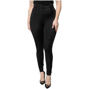 Dolce & Gabbana, Broeken, Dames, Zwart, S, Nylon, Zwarte hoge taille slim fit broek