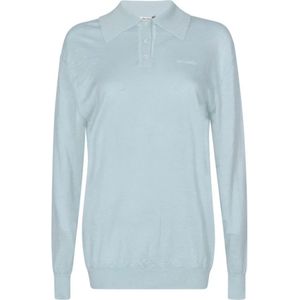 Miu Miu, Tops, Dames, Blauw, S, Cashmere Polo met Geborduurd Logo