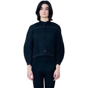 Issey Miyake, Blouses & Shirts, Dames, Zwart, L, Polyester, Geplooide Topgestikte Blouse