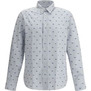 Maison Kitsuné, Overhemden, Heren, Wit, L, Katoen, Gestreept shirt met iconische vos