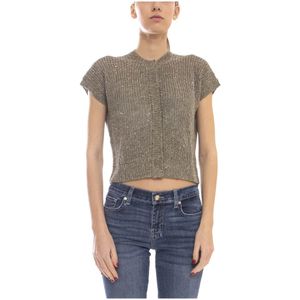 Peserico, Truien, Dames, Bruin, S, Pailletten, Paillet Sweater in Eucalyptusgroen