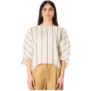 Jijil, Blouses & Shirts, Dames, Veelkleurig, S, Katoen, Gestreepte Blouse - Wit/Lila