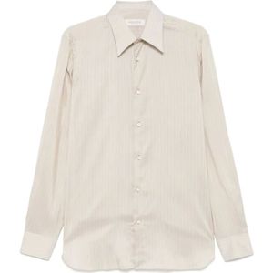 Giuliva Heritage, Overhemden, Heren, Beige, L, Handgemaakt Slim Fit Klassiek Overhemd