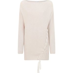 Patrizia Pepe, Truien, Dames, Beige, L, Wol, Beige wollen trui met detail aan de zijkant