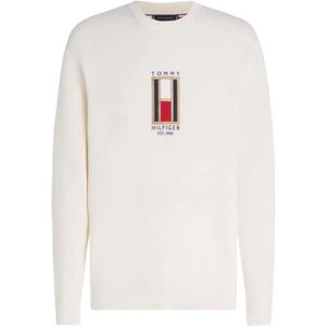 Tommy Hilfiger, Truien, Heren, Wit, 2Xl, Katoen, Graphic Trui met Ronde Hals