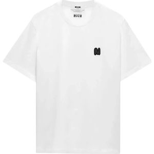Msgm, Tops, Heren, Wit, M, Katoen, T-shirt met logo-opdruk