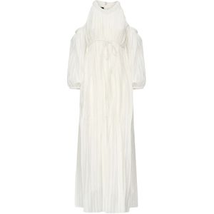 Pinko, Kleedjes, Dames, Wit, XS, Witte Gestreepte Georgette Jurk met Wijde Mouwen