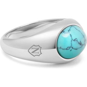 Nialaya, Accessoires, Heren, Grijs, 62 MM, Zilveren ovale zegelring met turquoise steen