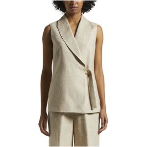 Peserico, Jassen, Dames, Beige, 2Xs, Linnen, Linnen en zijden visgraatdesign knoopsluiting dubbele rij vest