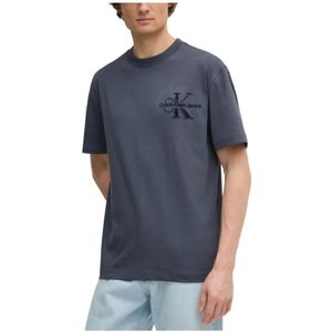 Calvin Klein Jeans, Tops, Heren, Grijs, M, Katoen, Grijze Katoenen T-shirt, Ronde Hals, Korte Mouw