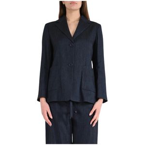 Max Mara, Jassen, Dames, Blauw, M, Denim, Linnen stretch denim effect blazer