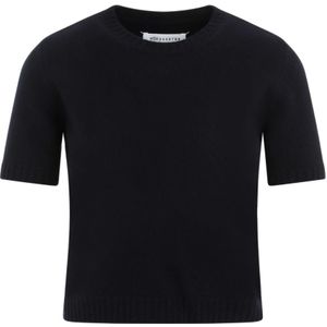 Maison Margiela, Truien, Dames, Blauw, XS, Wol, Marineblauwe wollen trui met ronde hals