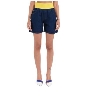 Msgm, Korte broeken, Dames, Blauw, M, Denim, Denim shorts met elastische tailleband