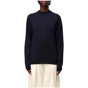 Maison Margiela, Truien, Dames, Blauw, L, Wol, Navy Merino Wool Pullover Sweater